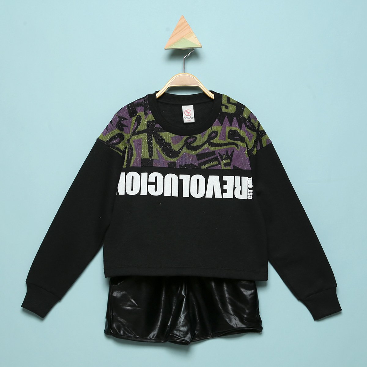 Conjunto Infantil Costão Blusão Moletom +Shorts Cirre Feminino