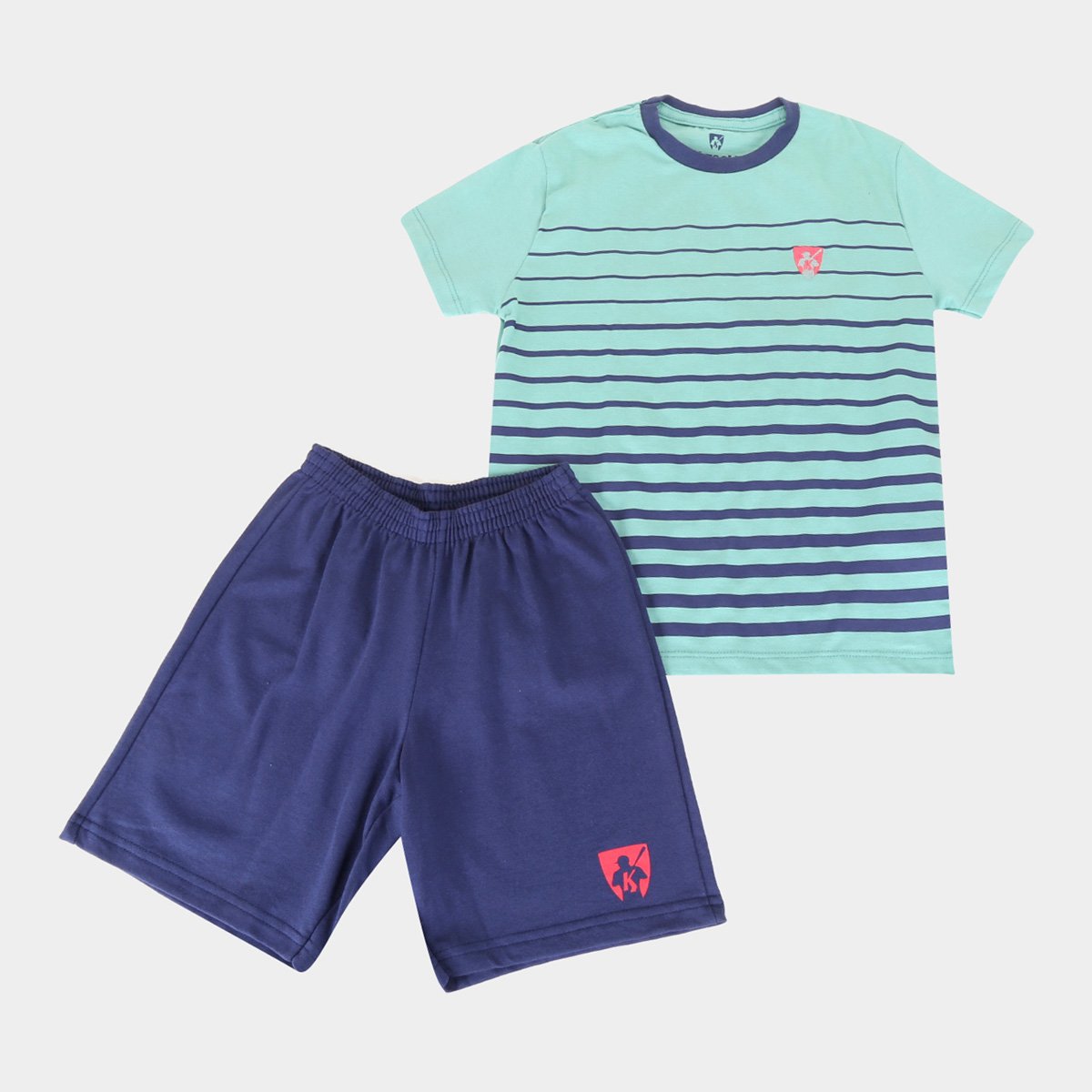 Conjunto Infantil MR. Kitsch Camiseta Listras + Short Liso Masculino