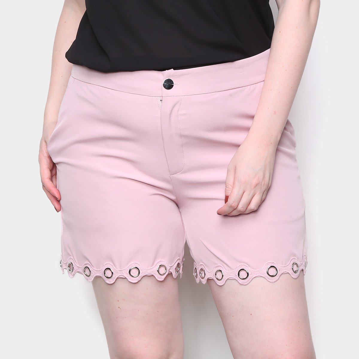 Short Plus Size Eagle Rock Liso Ilhós Feminino