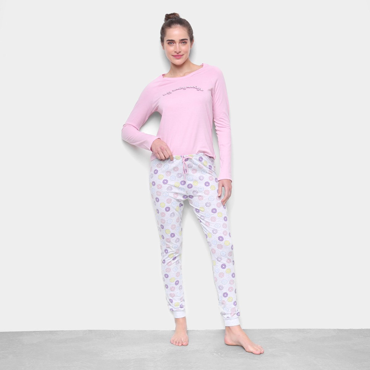 Pijama Longo Hering Estampado Listras Feminino