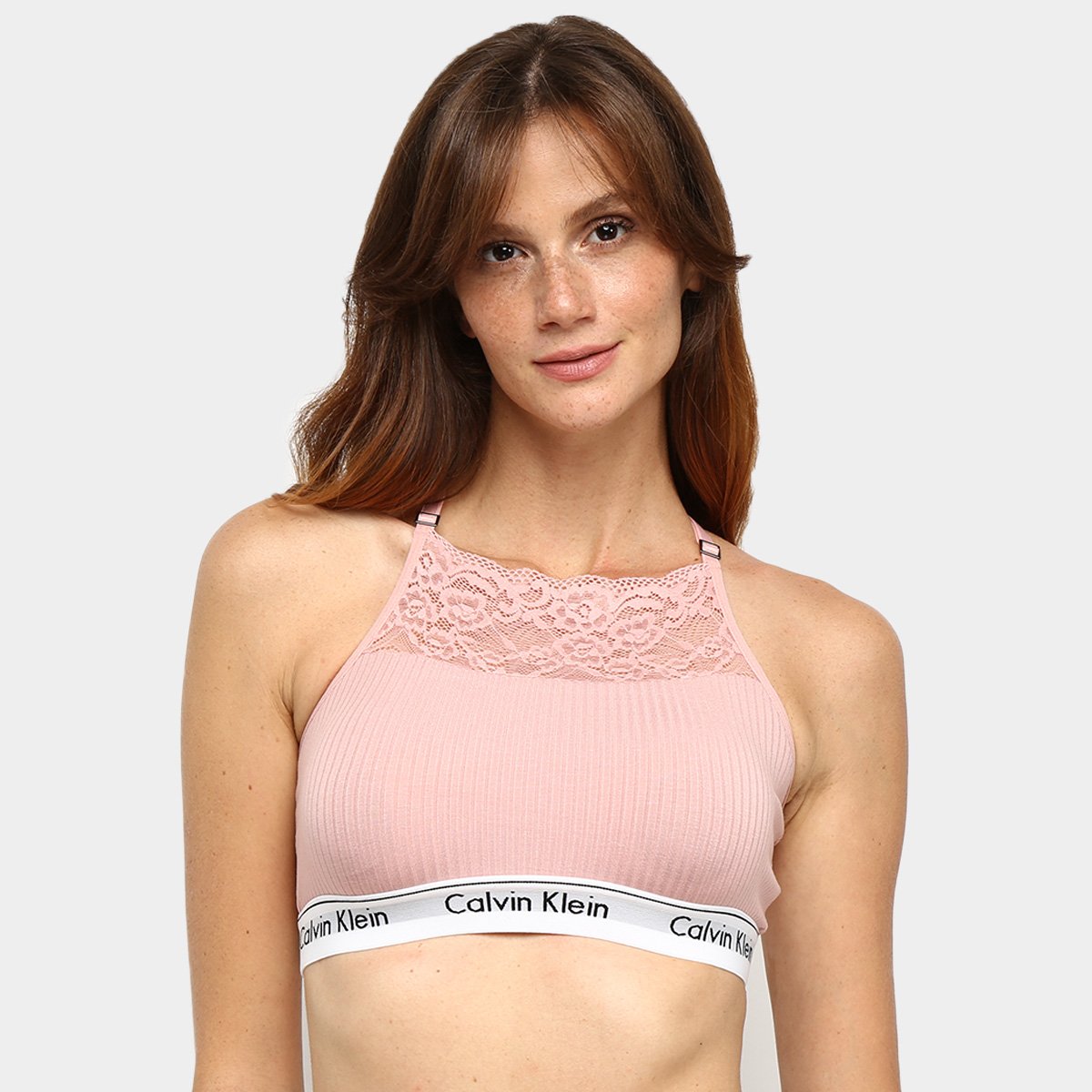Top Calvin Klein Canelado Renda Modern Cotton Lace Feminino