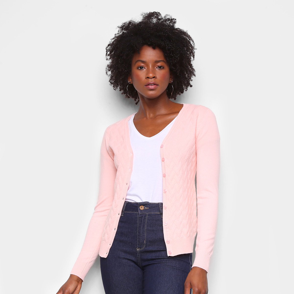 Cardigan Tricô Facinelli Desenhado Feminino