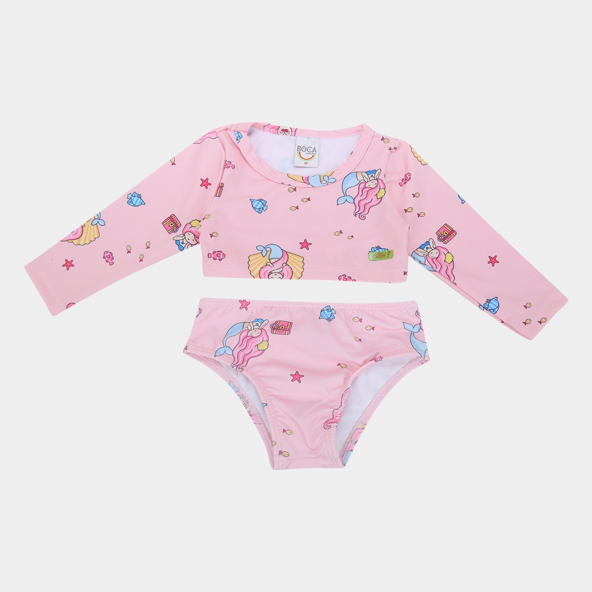 Conjunto De Praia Infantil Manga Longa E Calcinha Boca Grande Floral Com Proteção UV 50+ Feminino