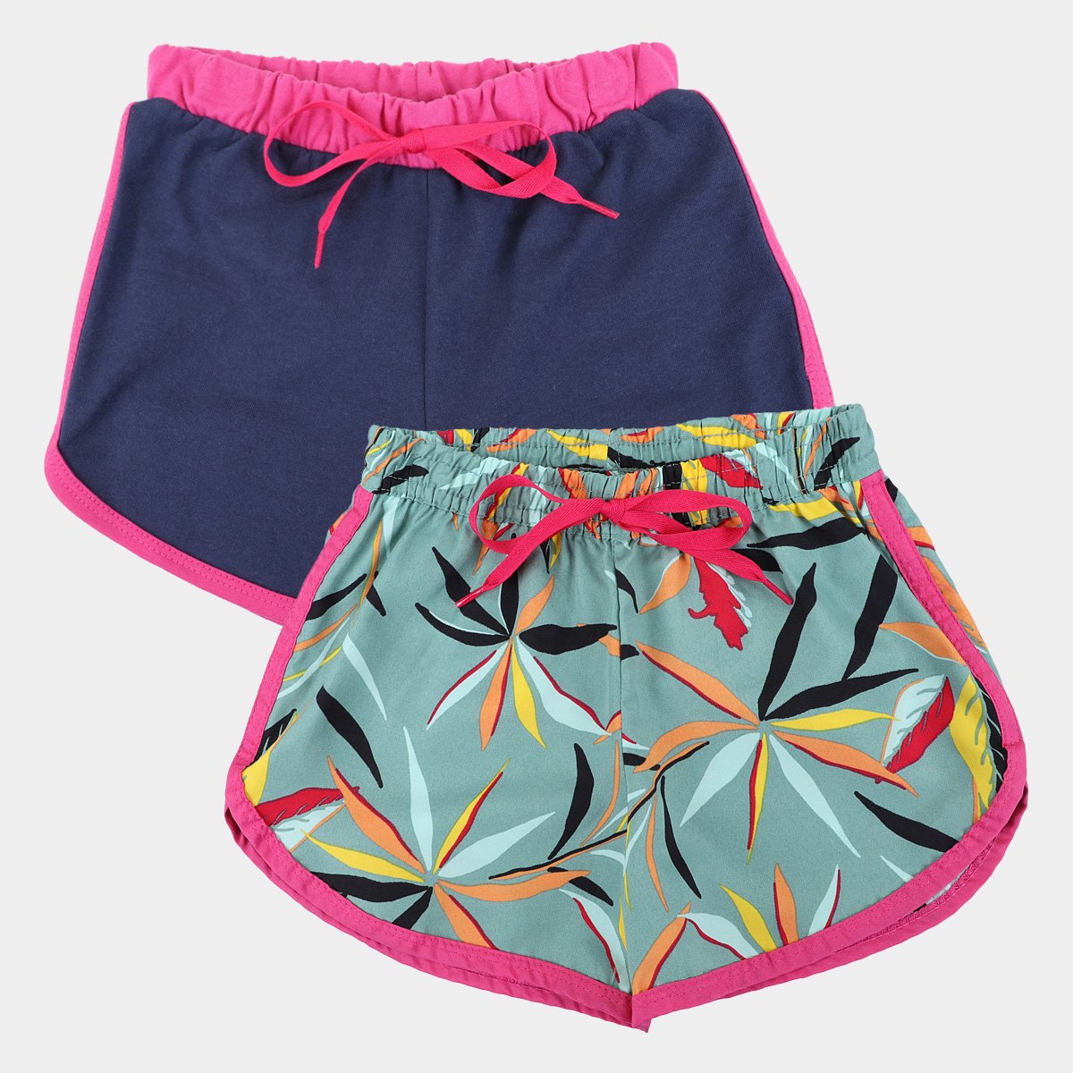 Kit Shorts Infantil Candy Kids Tactel+Moletinho 2 Peças Feminino