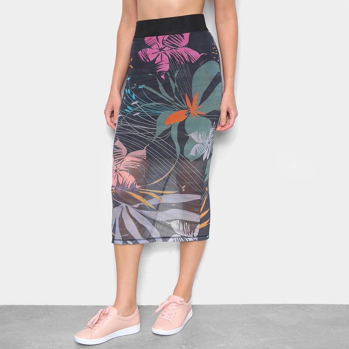 Saia Colcci Midi Tule Estampada Feminina