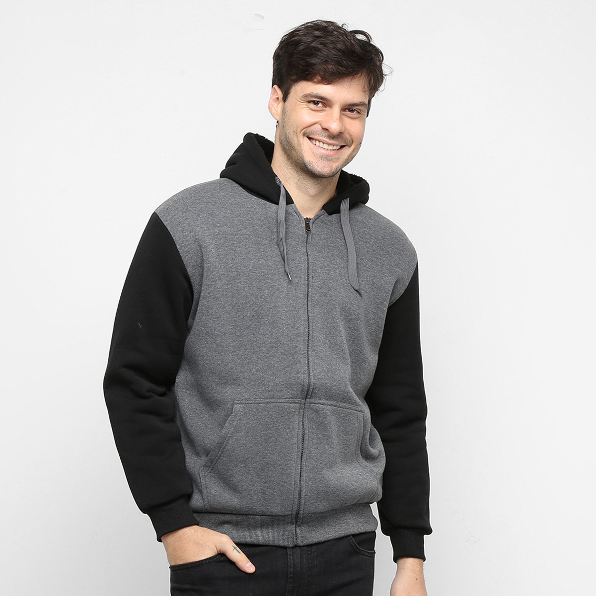 Jaqueta Moletom Athletic Jacket Bicolor com Capuz Masculina