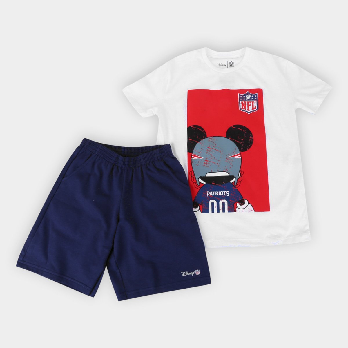 Conjunto Juvenil NFL Disney Camiseta e Bermuda Patriots Masculino