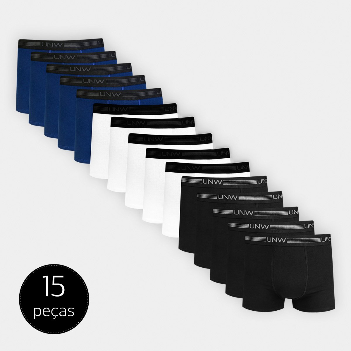 Kit Cuecas Boxer UNW 15 Peças Elástico