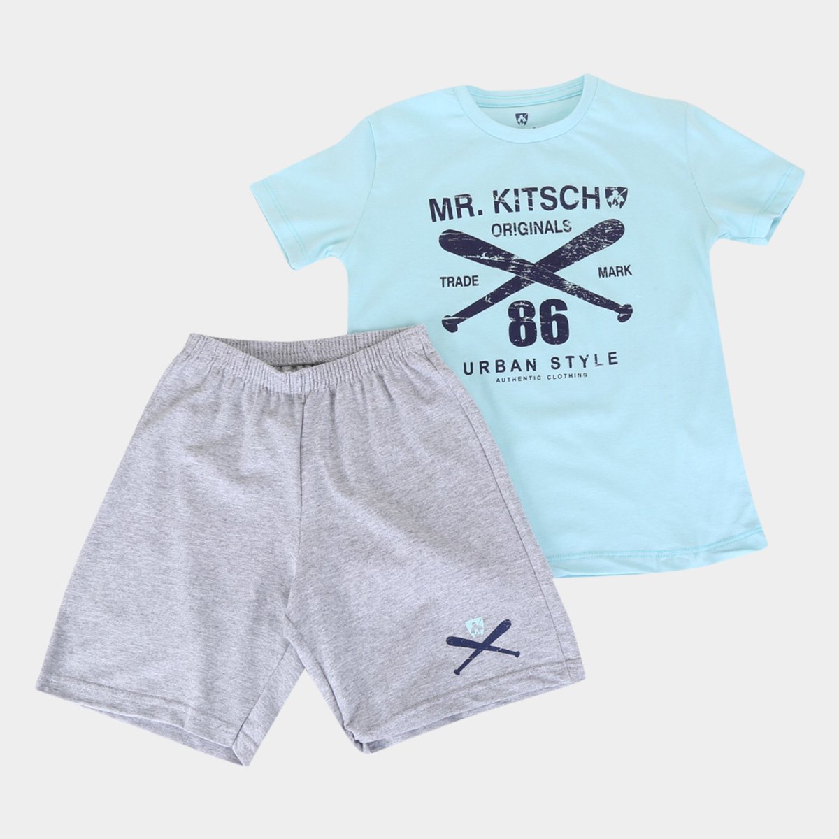 Conjunto Infantil MR. Kitsch Camiseta Trade Mark + Short Liso Masculino