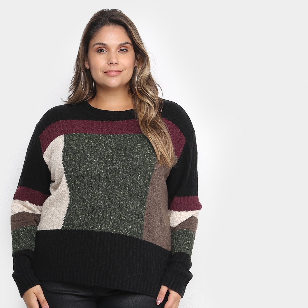 Tricô Ana Gonçalves Plus Size Bicolor Feminina