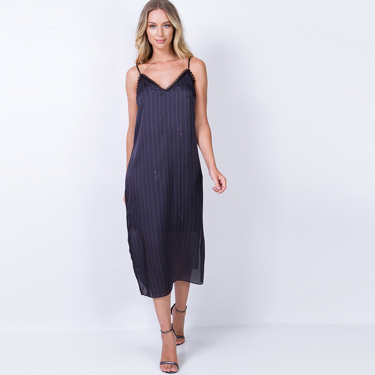 Vestido Lança Perfume Slip Dress Midi Listrado