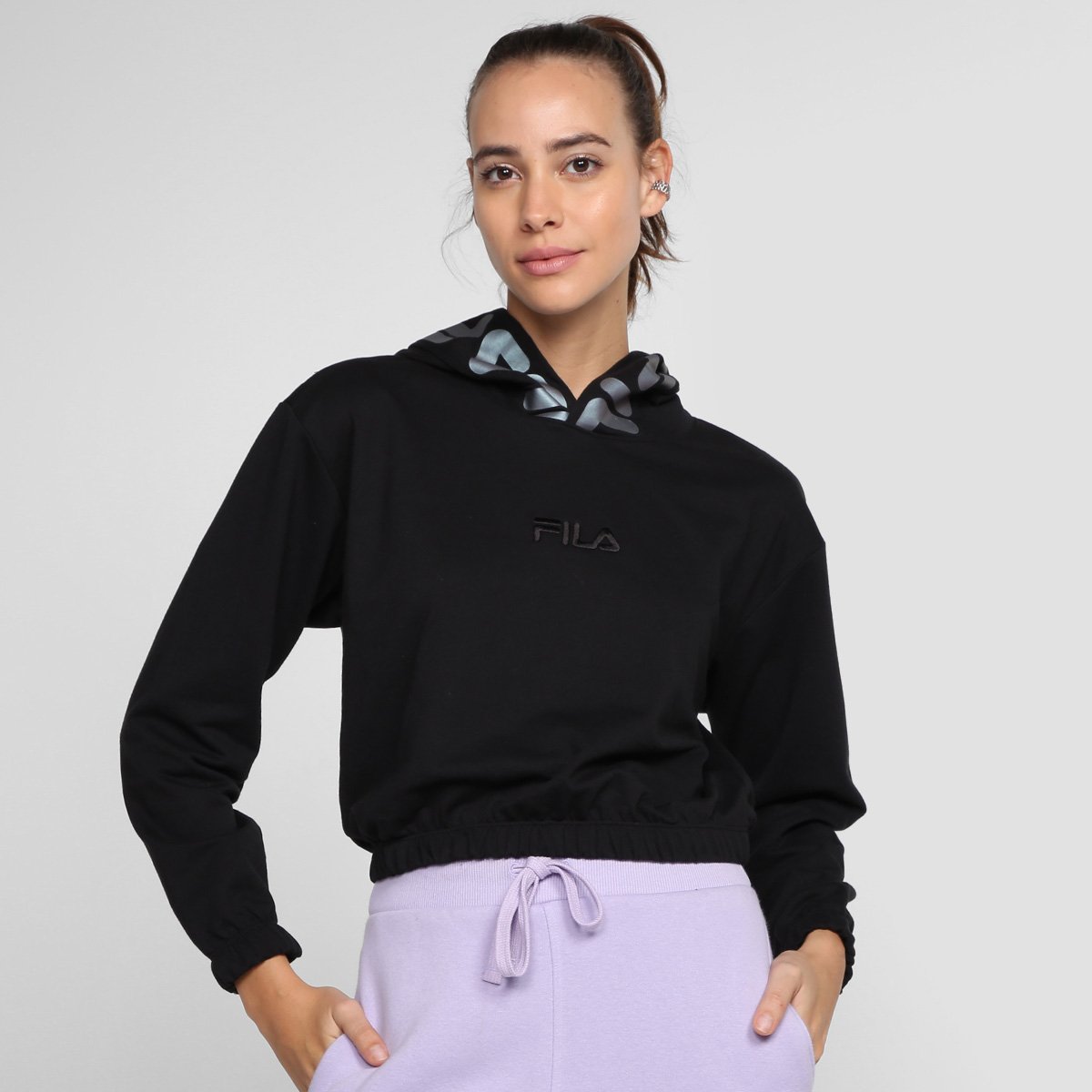 Moletom Fila Cropped Letter c/ Capuz Feminino