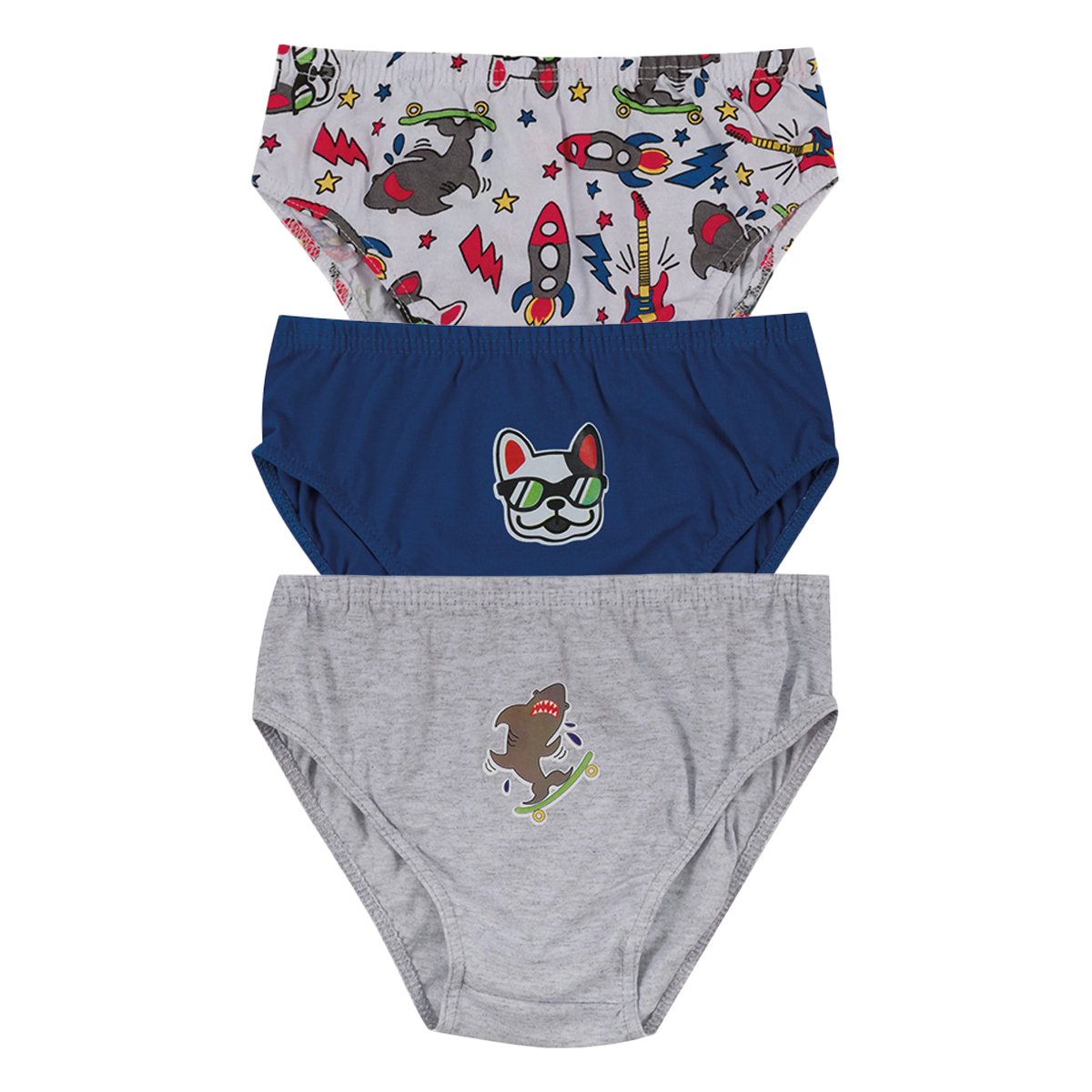 Kit Cueca Slip Infantil Evanilda Cachorrinhos C/ 3 Peças
