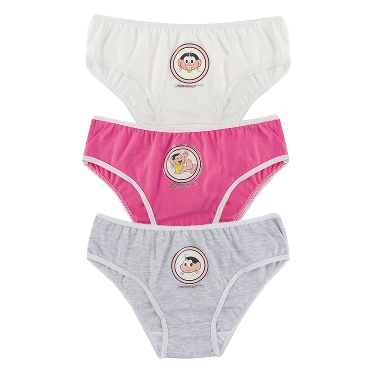 Kit Calcinha Infantil Evanilda Turma da Mônica C/ 3 Peças