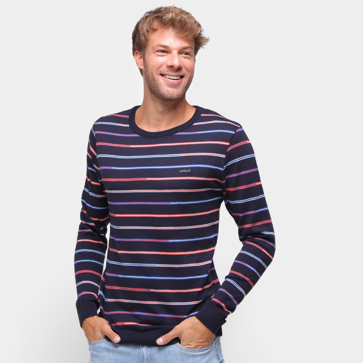 Blusa Tricô Colcci Listrada Manga Longa Masculina