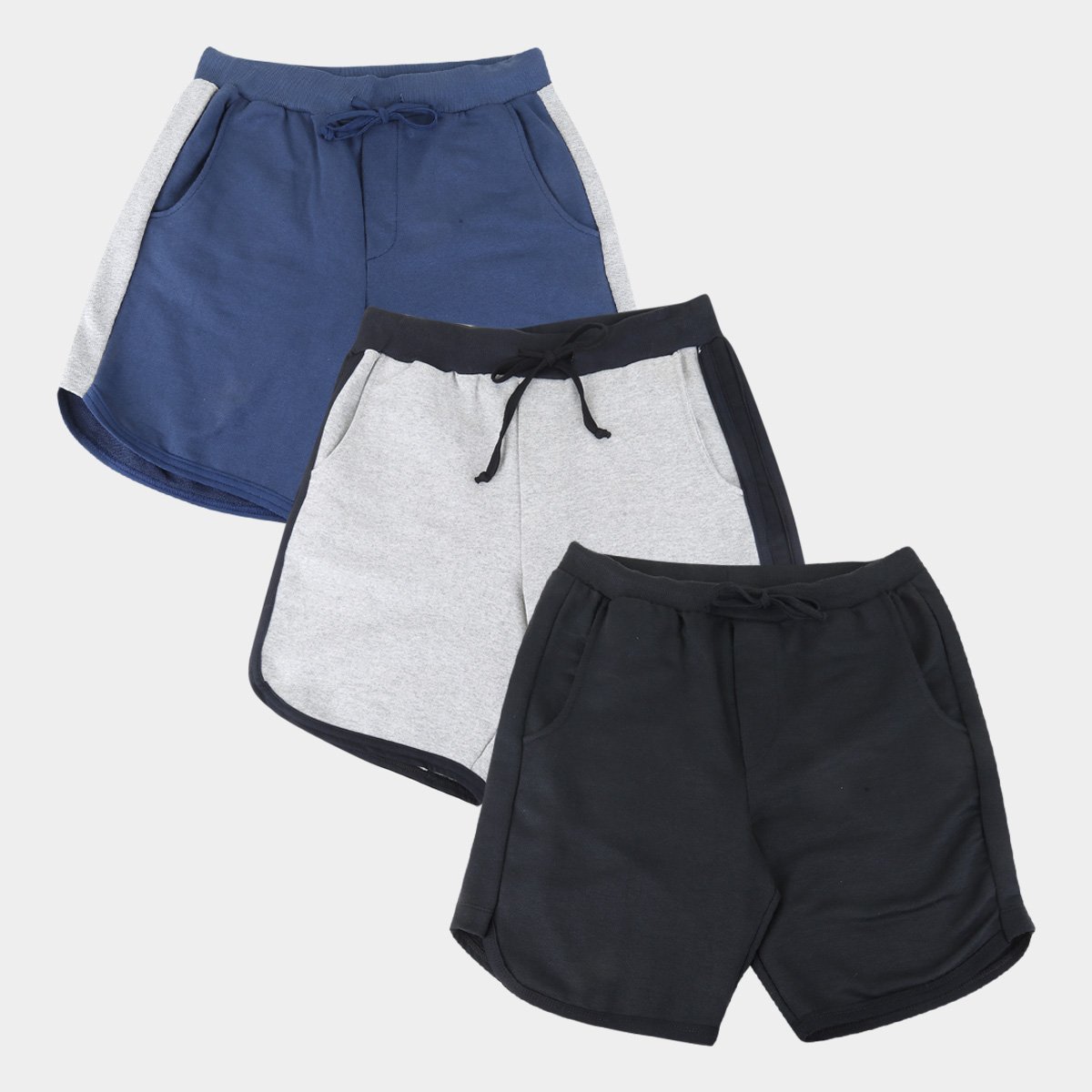 Kit Bermuda Moletom Volare Faixa Lateral Bolso Masculina c/ 3 Peças