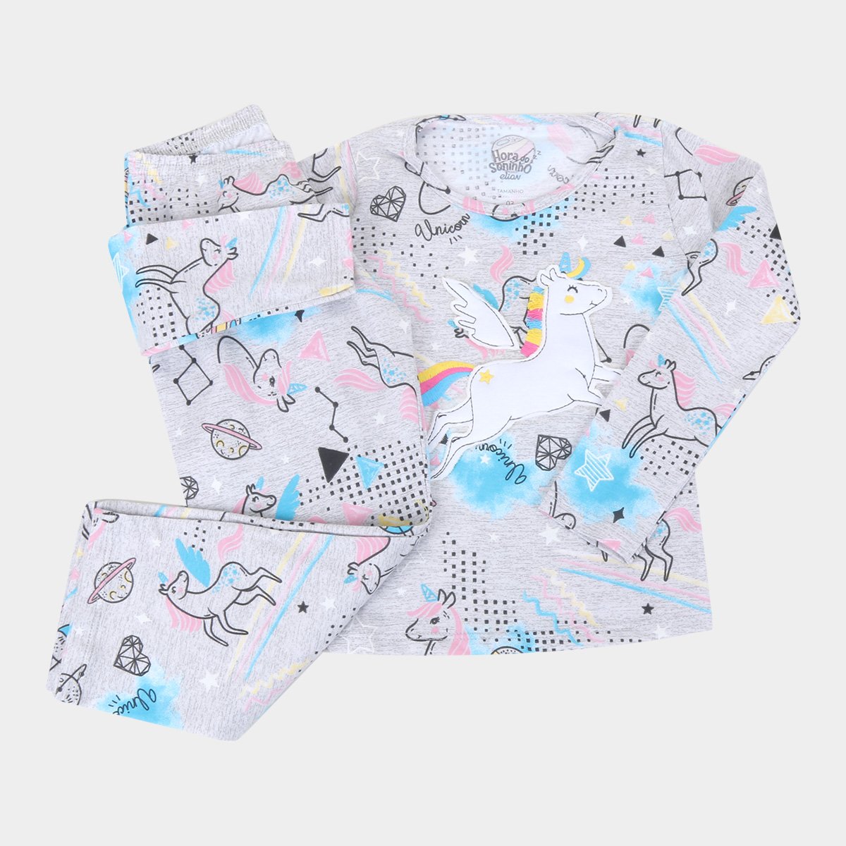 Pijama Infantil Longo Elian Unicórnio Brilha No Escuro Feminino