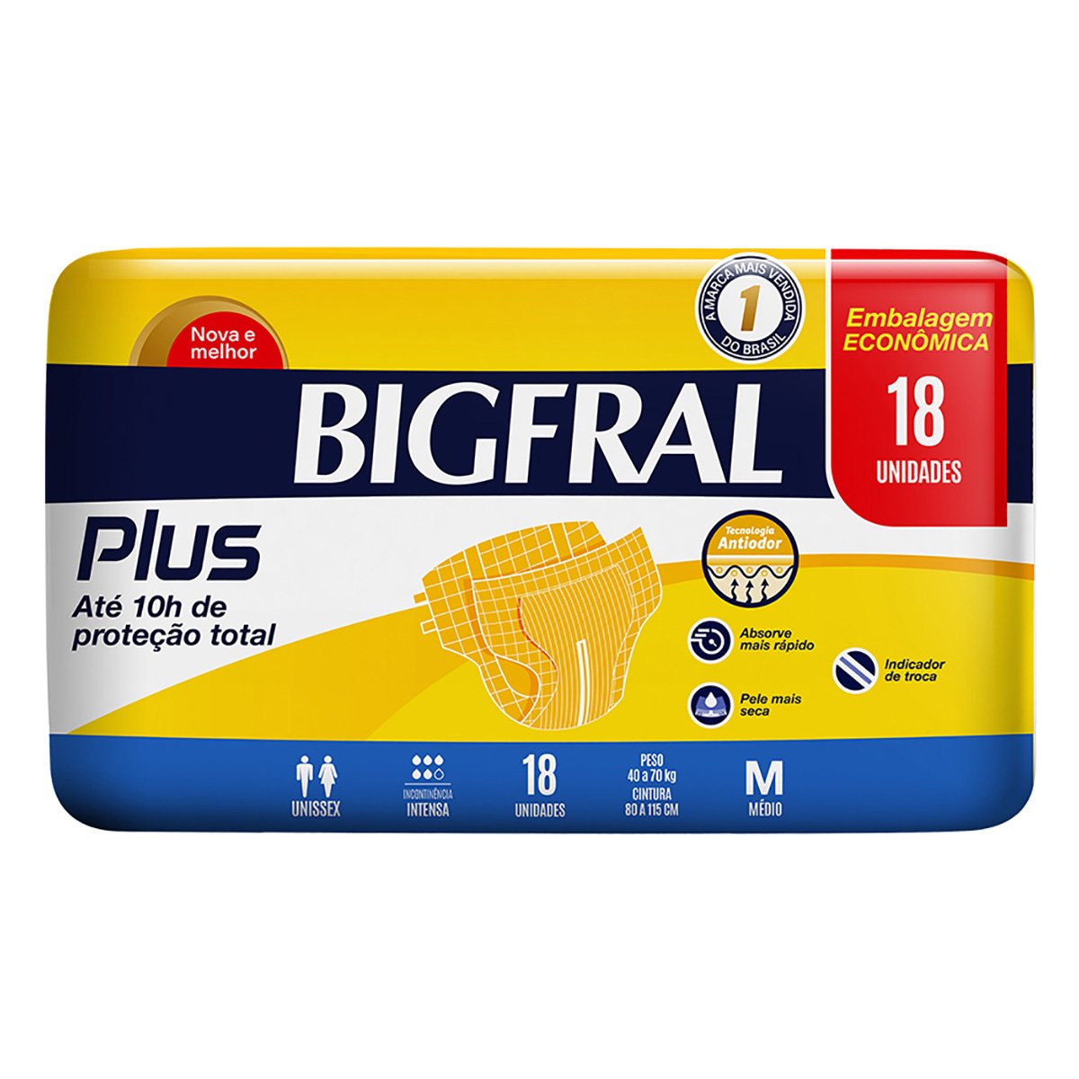 Fralda Geriatrica Bigfral Plus M 18 Unidades