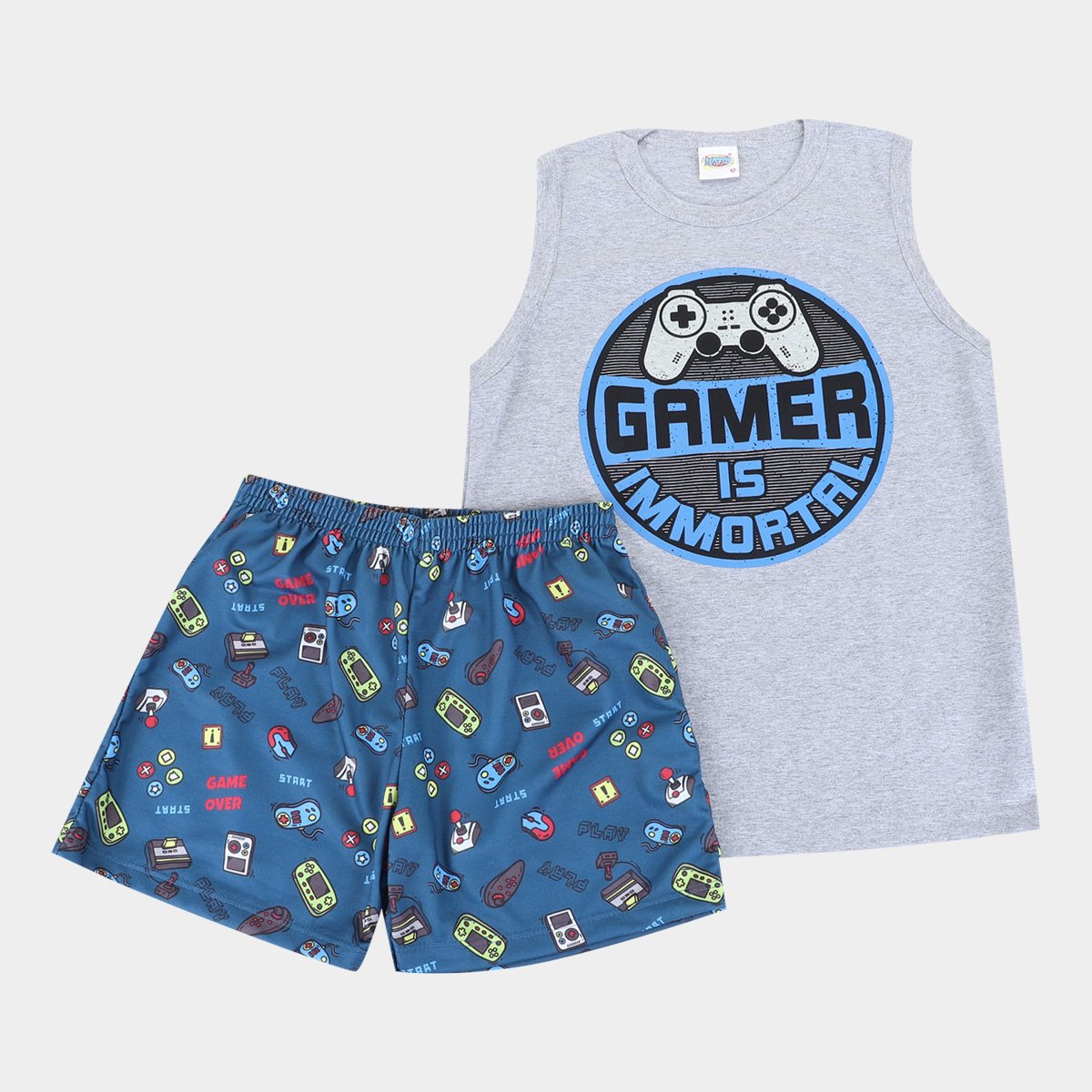 Pijama Curto Infantil Duzizo Regata Game Brilha no Escuro Masculino