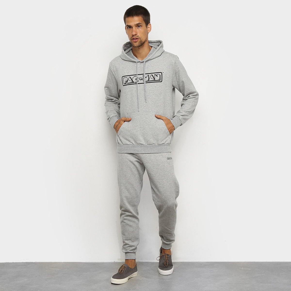 Agasalho Moletom Pacman Blusa e Calça Logo Capuz Masculino