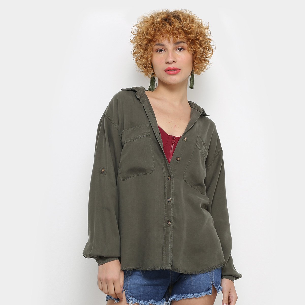 Camisa Manga Longa Colcci Militar Oversized Feminina