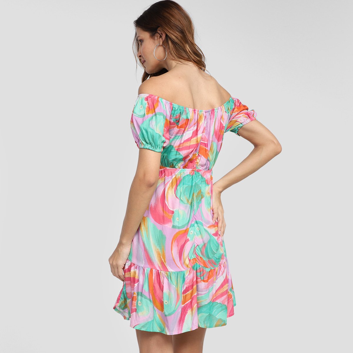 Vestido Curto Mercatto Estampado Ombro a Ombro