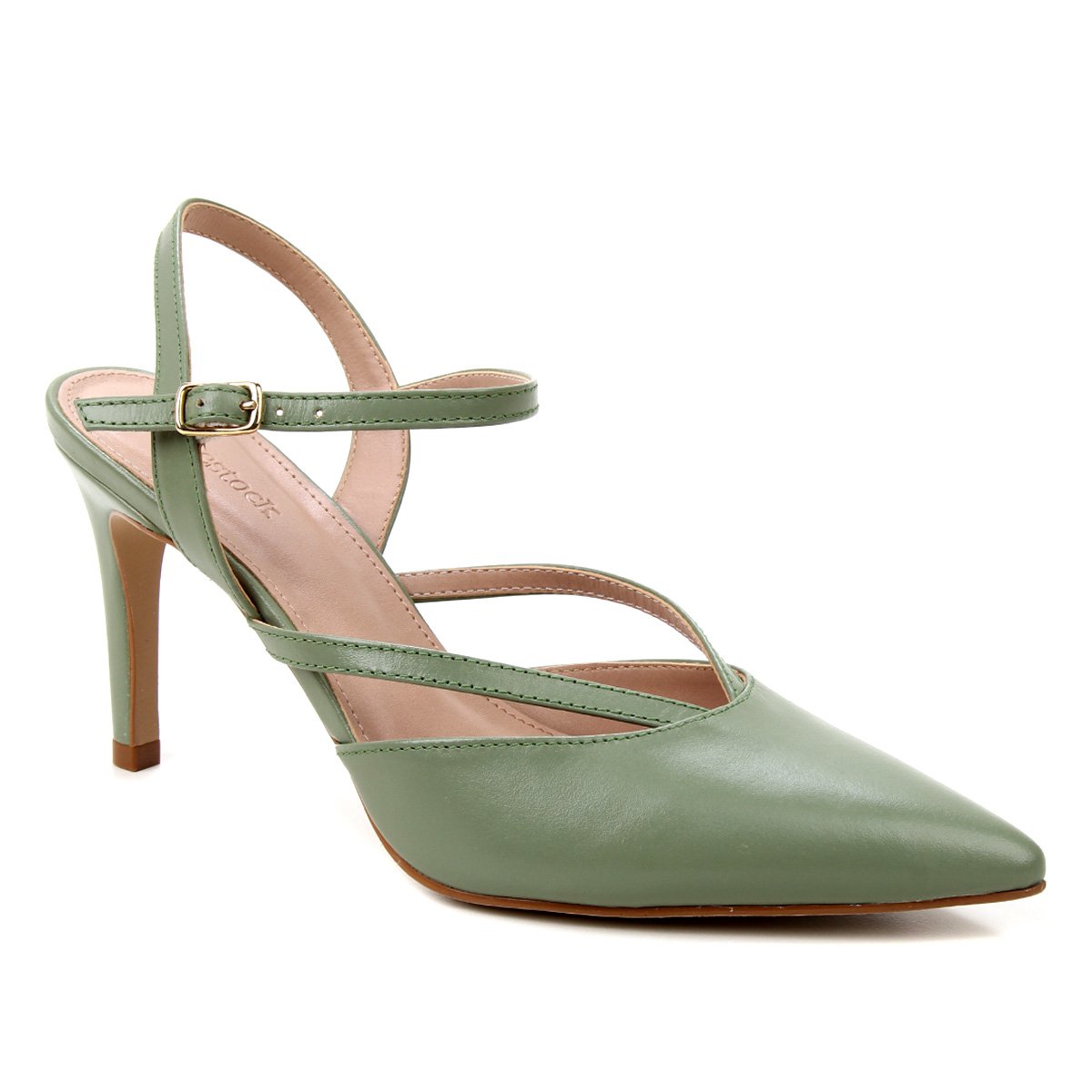 Scarpin Couro Shoestock Bico Fino Tiras Salto Alto