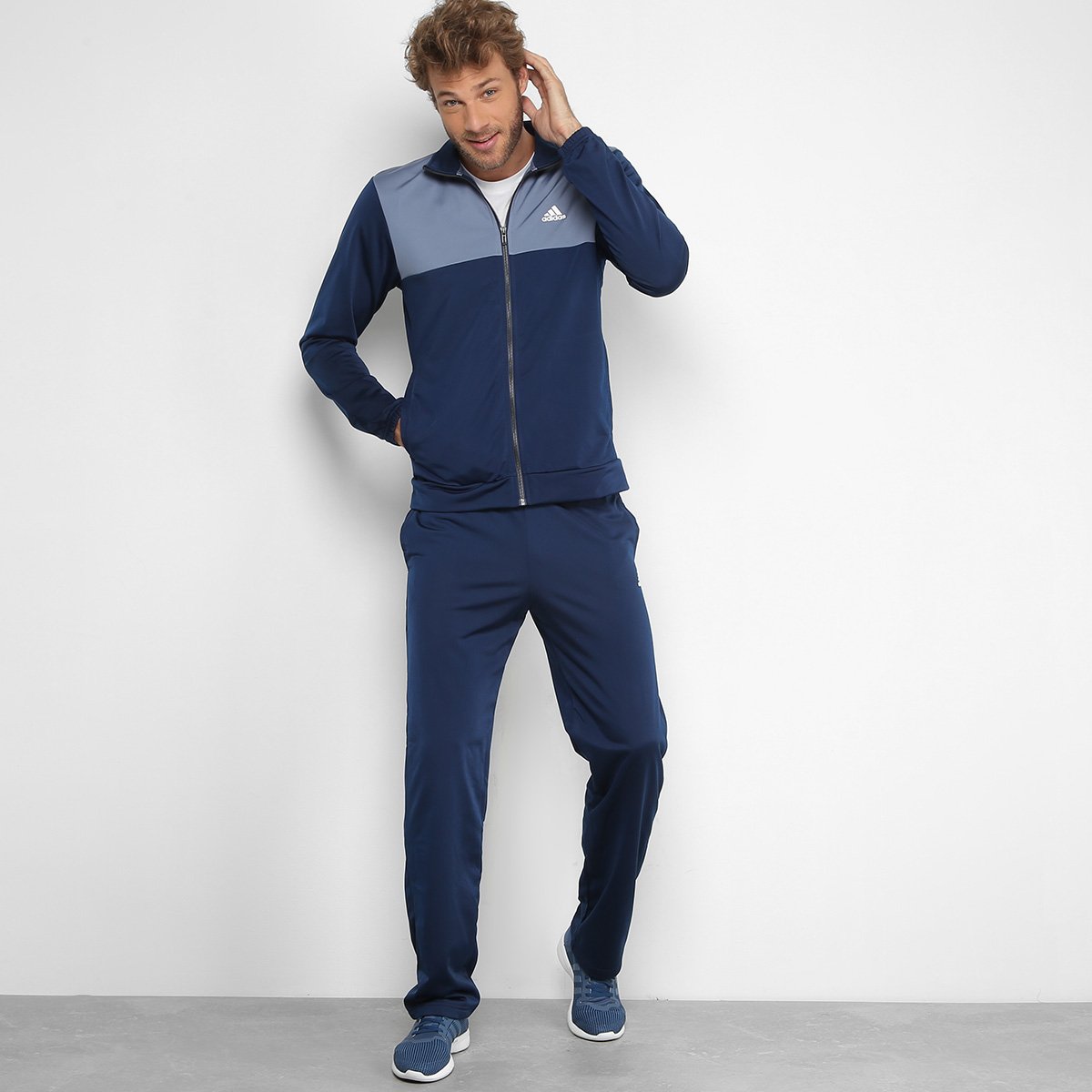 Agasalho Adidas Back2Basics Masculino - Marinho+Cinza Menor preço em Agasalho Adidas Back2Basics Masculino - Marinho+Cinza