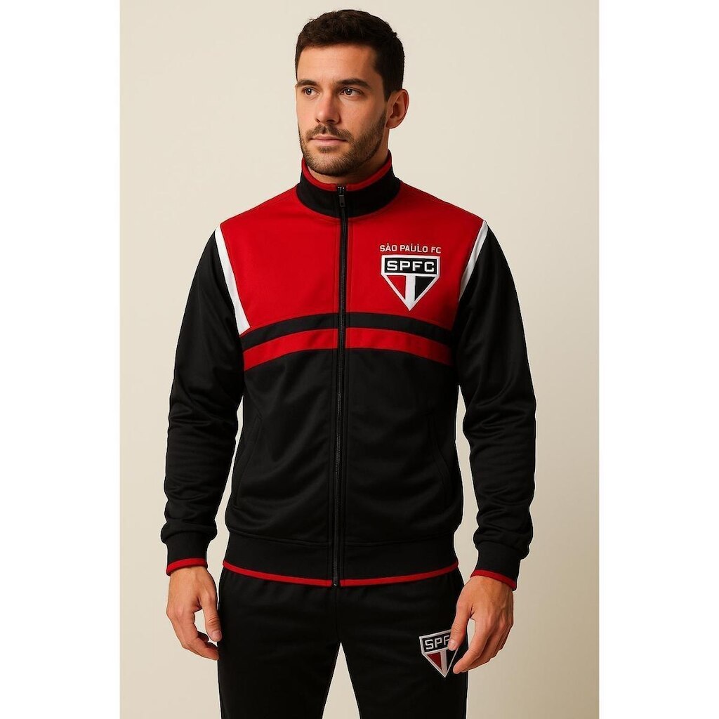 Agasalho Conjunto São Paulo SPFC Oficial Masculino Jaqueta + Calça Esportivo Escudo Bordado Premium