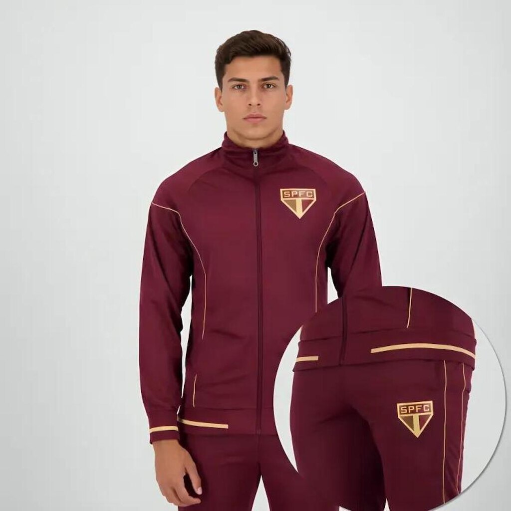 Agasalho Conjunto São Paulo SPFC Oficial Masculino Jaqueta + Calça Esportivo Escudo Bordado Premium