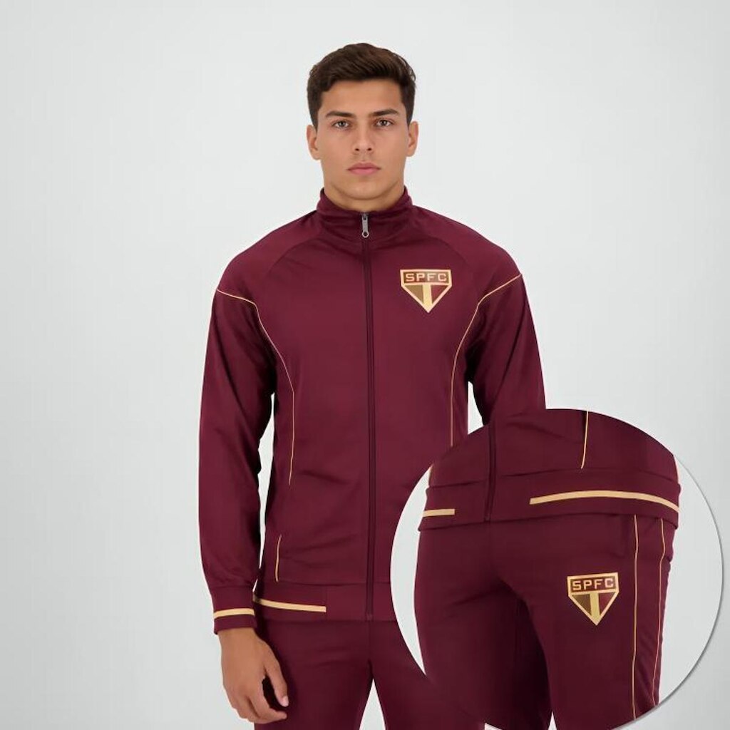 Agasalho Conjunto São Paulo SPFC Oficial Masculino Premium Escudo Emborrachado Jaqueta e Calça