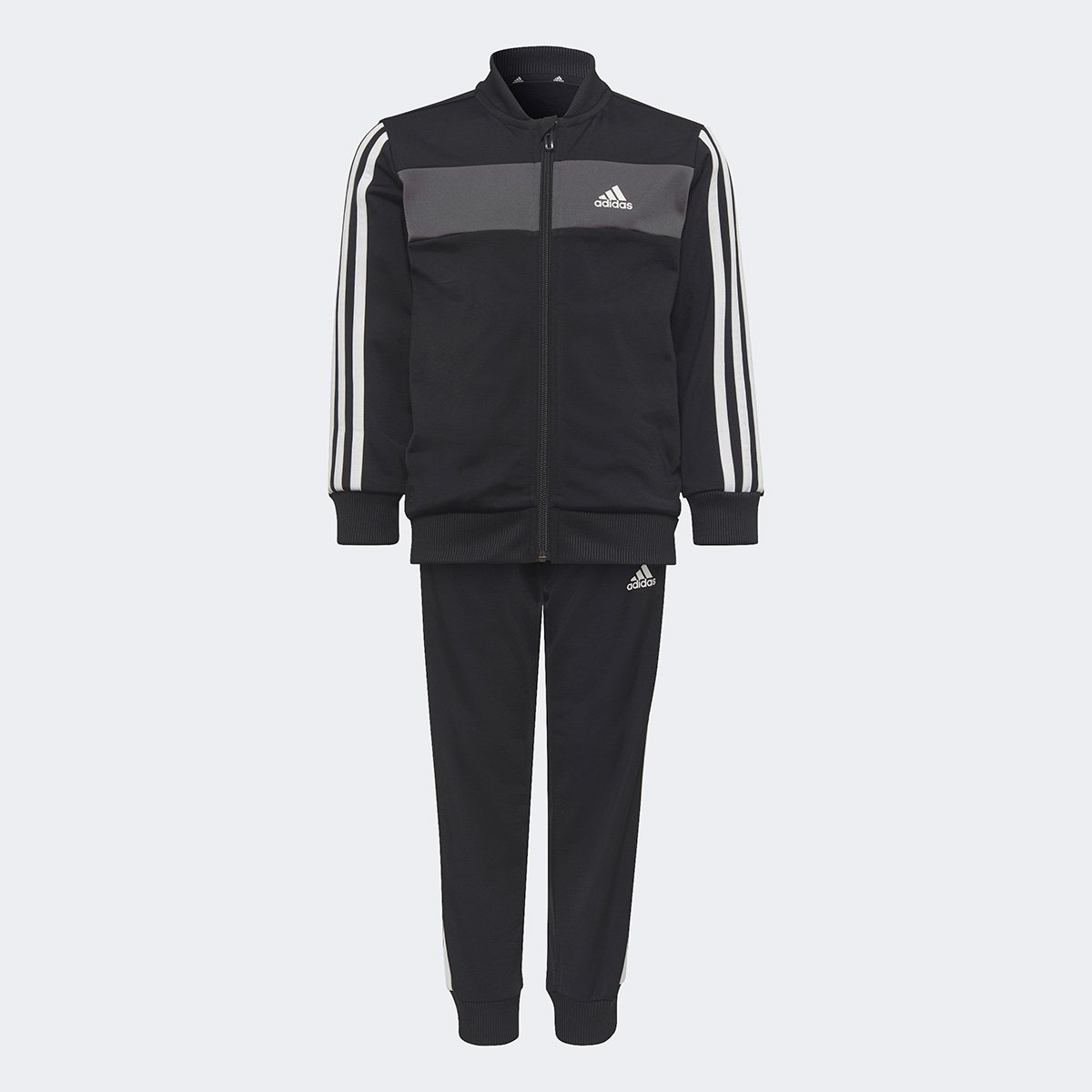 Agasalho Infantil Adidas 3 Listras - Preto+Cinza Menor preço em Agasalho Infantil Adidas 3 Listras - Preto+Cinza