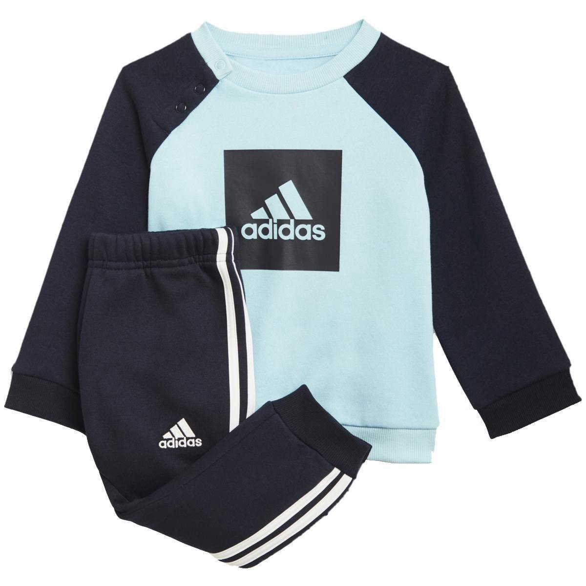 Agasalho Infantil Adidas BOS Jogger French Terry - Branco+Azul Claro Menor preço em Agasalho Infantil Adidas BOS Jogger French Terry - Branco+Azul Claro