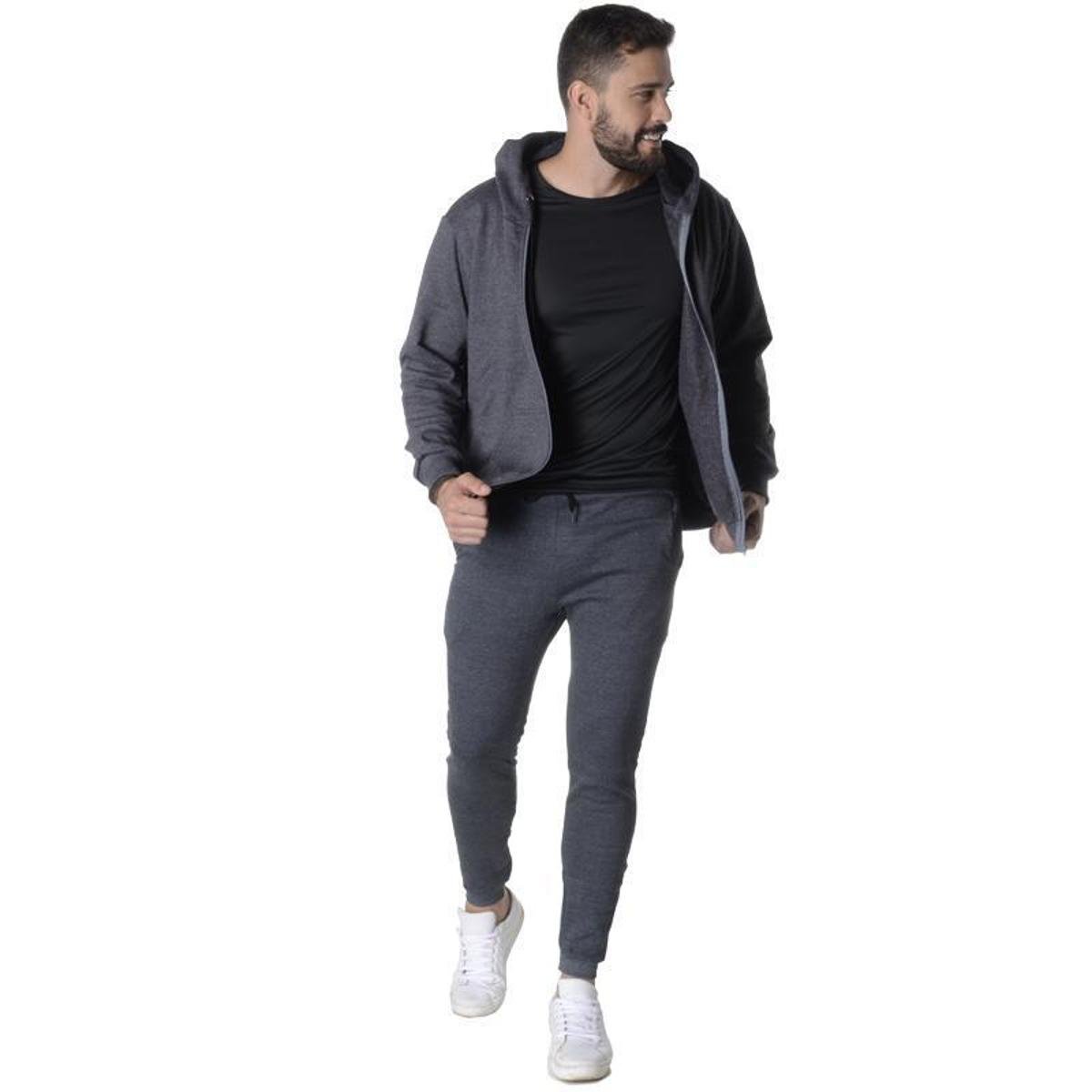 Agasalho Moletom Aberto Suffix Canguro Com Bolso Masculino - Chumbo Menor preço em Agasalho Moletom Aberto Suffix Canguro Com Bolso Masculino - Chumbo