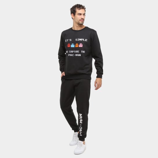 Agasalho Moletom Pacman Blusa e Calça Capture Masculino - Preto