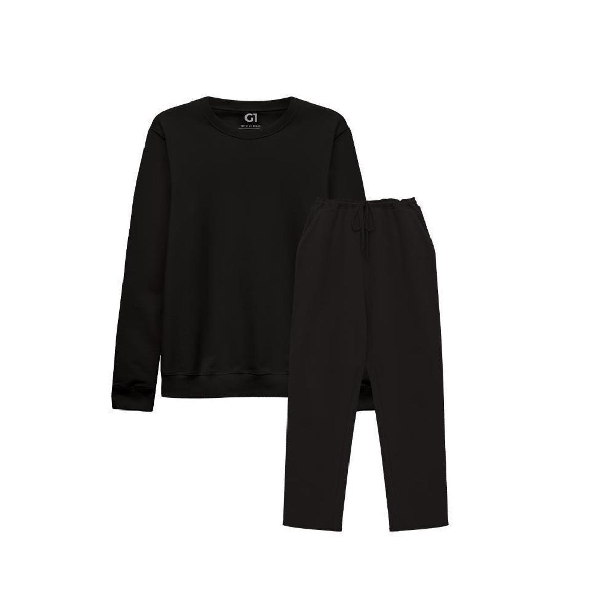 Agasalho Plus Size Basicamente Blusa Moletom Calça Moletom Feminina - Preto Menor preço em Agasalho Plus Size Basicamente Blusa Moletom Calça Moletom Feminina - Preto