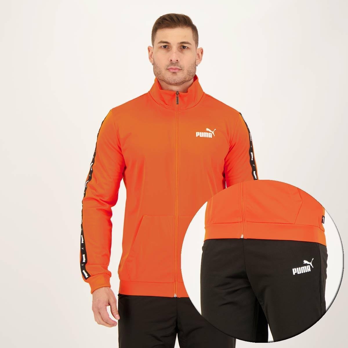 Agasalho Puma Tape Poly Suit CL Laranja e Preto - Laranja Menor preço em Agasalho Puma Tape Poly Suit CL Laranja e Preto - Laranja