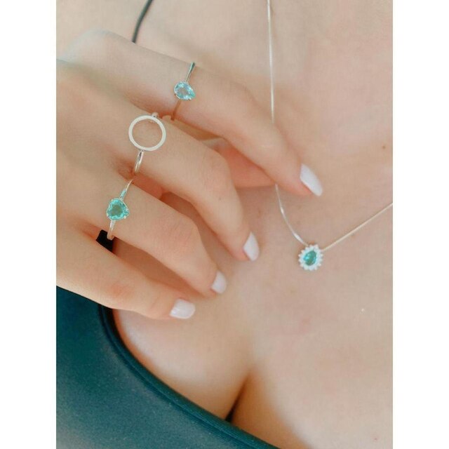 Anel de Prata Solitário Gota Azul Claro