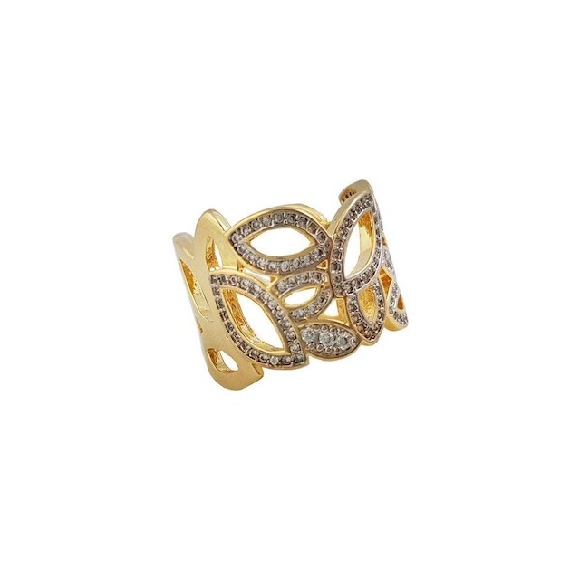 Anel Microzirconias e Detalhes em Rodio Branco Banhado a Ouro