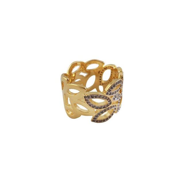 Anel Microzirconias e Detalhes em Rodio Branco Banhado a Ouro