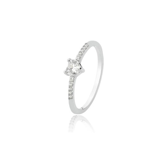 Anel Solitário Coração 950 Zirconia - Prata