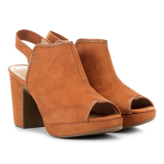 Ankle Boot Beira Rio Meia Pata Salto Bloco - Caramelo