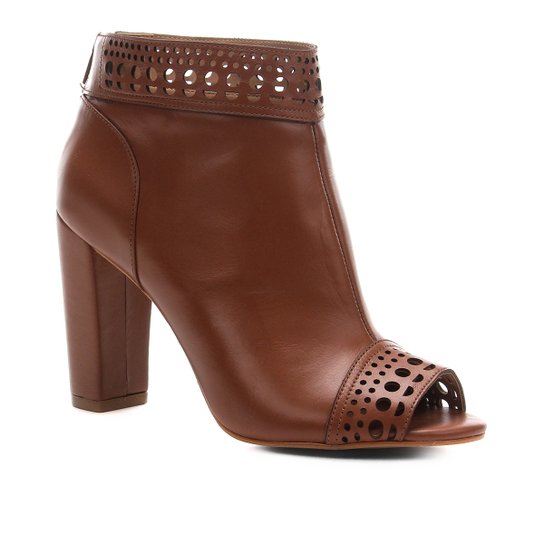 Ankle Boot Couro Shoestock Laser Feminina - Caramelo