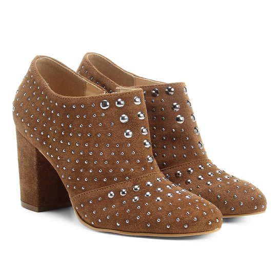 Ankle Boot Couro Shoestock Salto Grosso Hot Fix - Bege