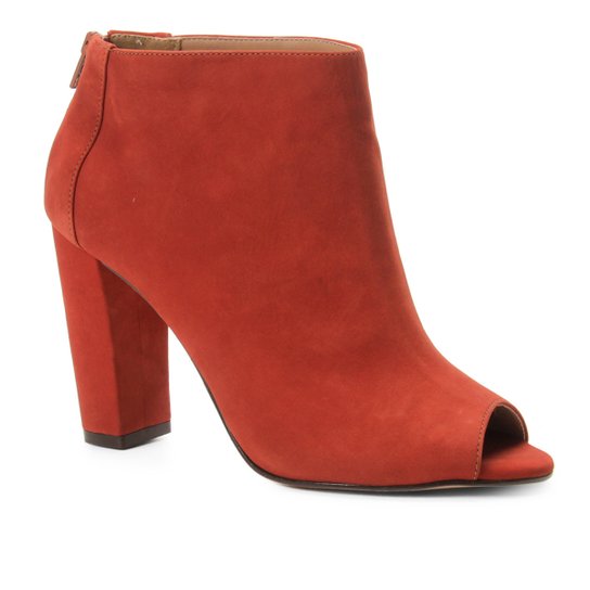 Ankle Boot Shoestock Nobuck Salto Grosso - Caramelo