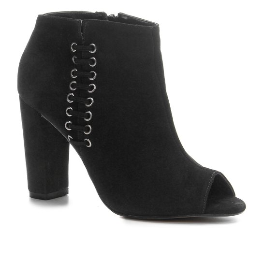 Ankle Boot Shoestock Open Boot Nobuck Feminina - Preto