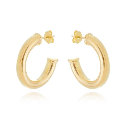Argola Soloyou de Tubo Grosso Dourada M Semijoia Ouro 18K