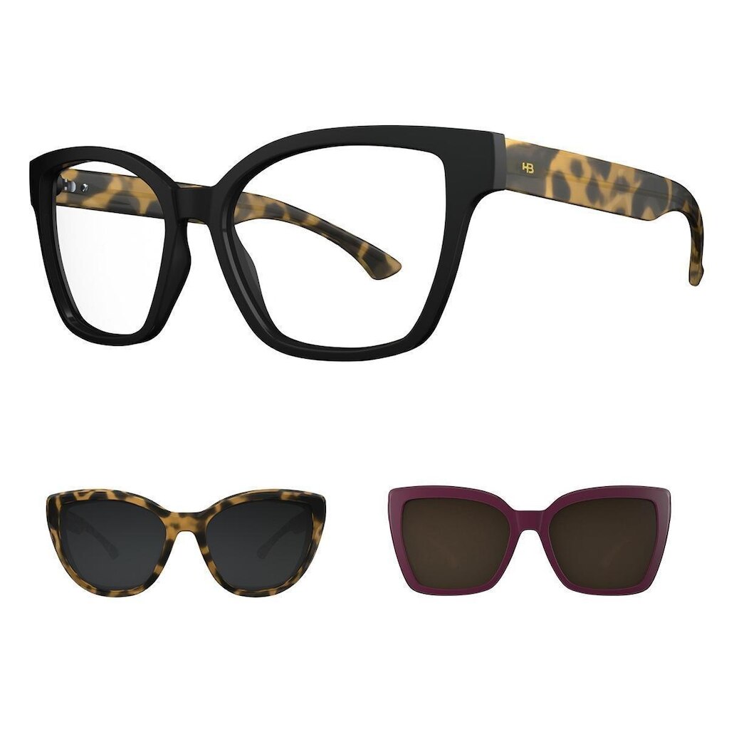 Armação Feminina Clip On HB 0403 Black Shine Havana Matte