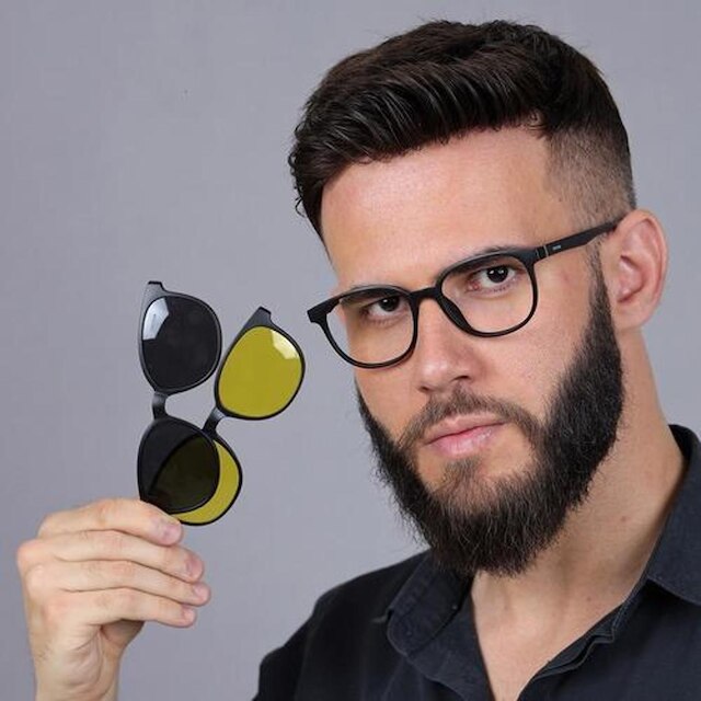 Armação Óculos Clip On De Grau e Sol 2 em 1 Quadrado Preto Tremix 3513