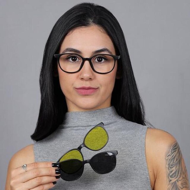 Armação Óculos Clip On De Grau e Sol 2 em 1 Quadrado Preto Tremix 3513